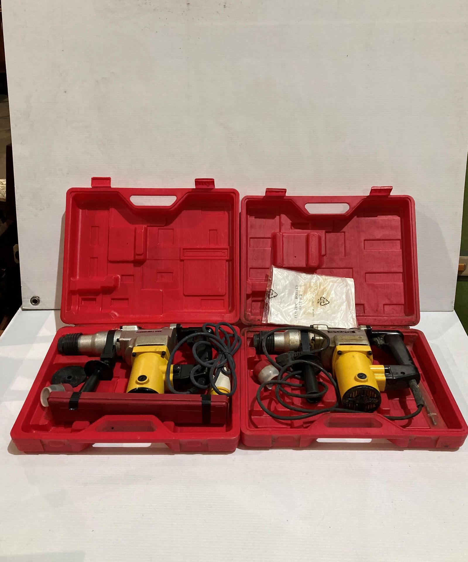 Two assorted electric Rotary hammer drills by Blackspur (26mm) (no test - low voltage) (Saleroom