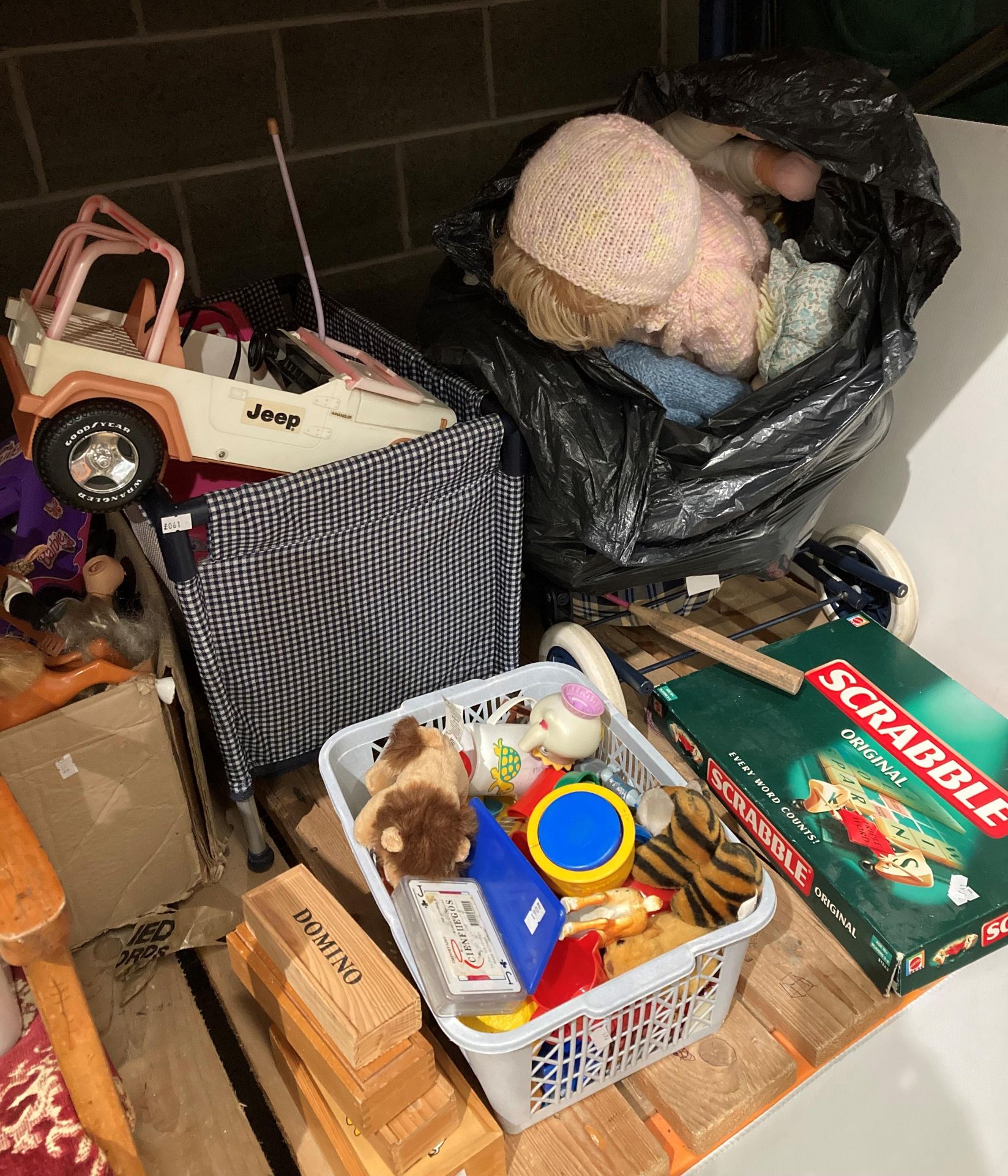 Contents to part of rack - assorted toys including pram, cot, dolls, Barbie car, Barbie figures, - Image 3 of 3