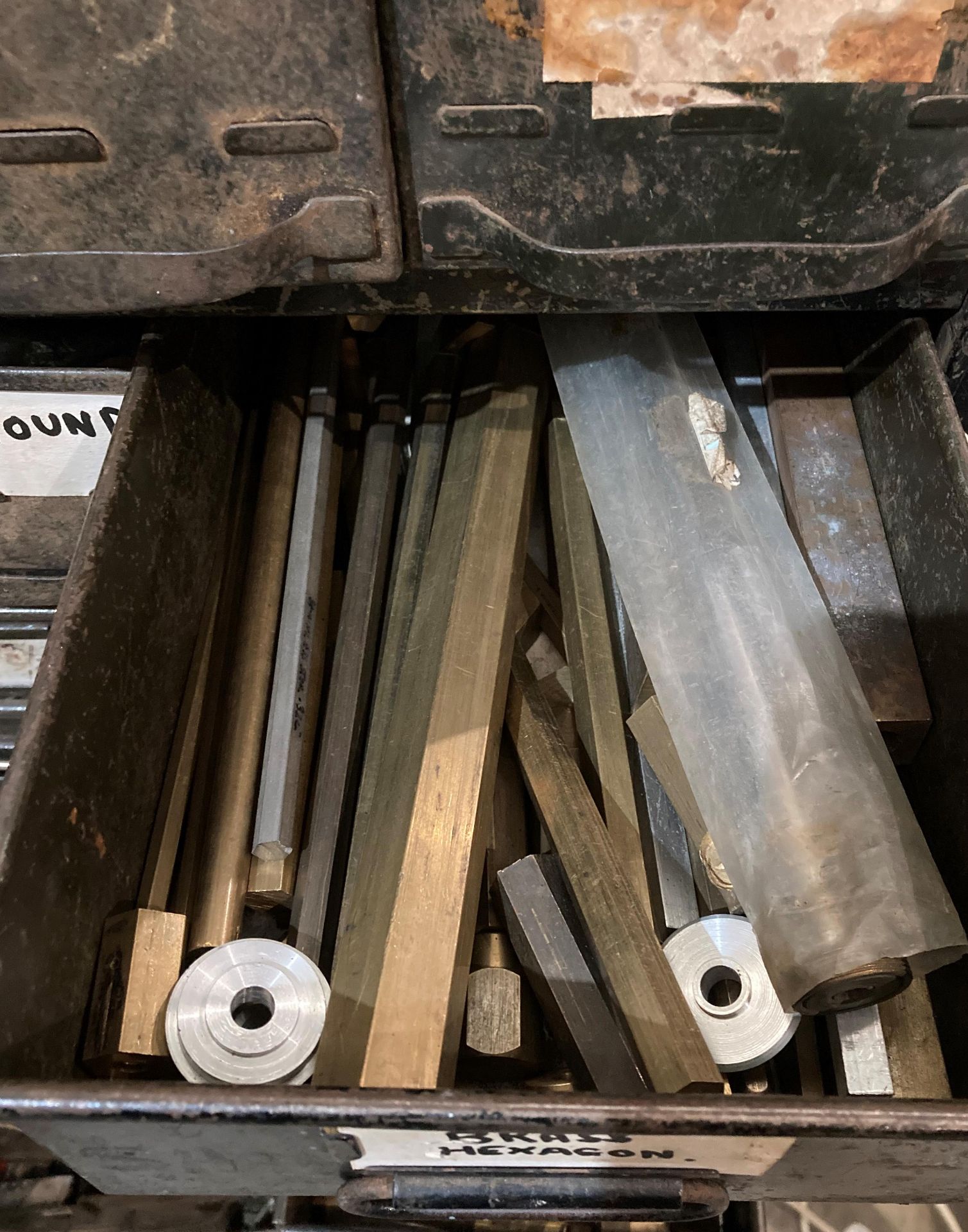 Large metal thirteen-level parts storage unit with fifty-seven assorted metal drawer inserts and - Image 3 of 8