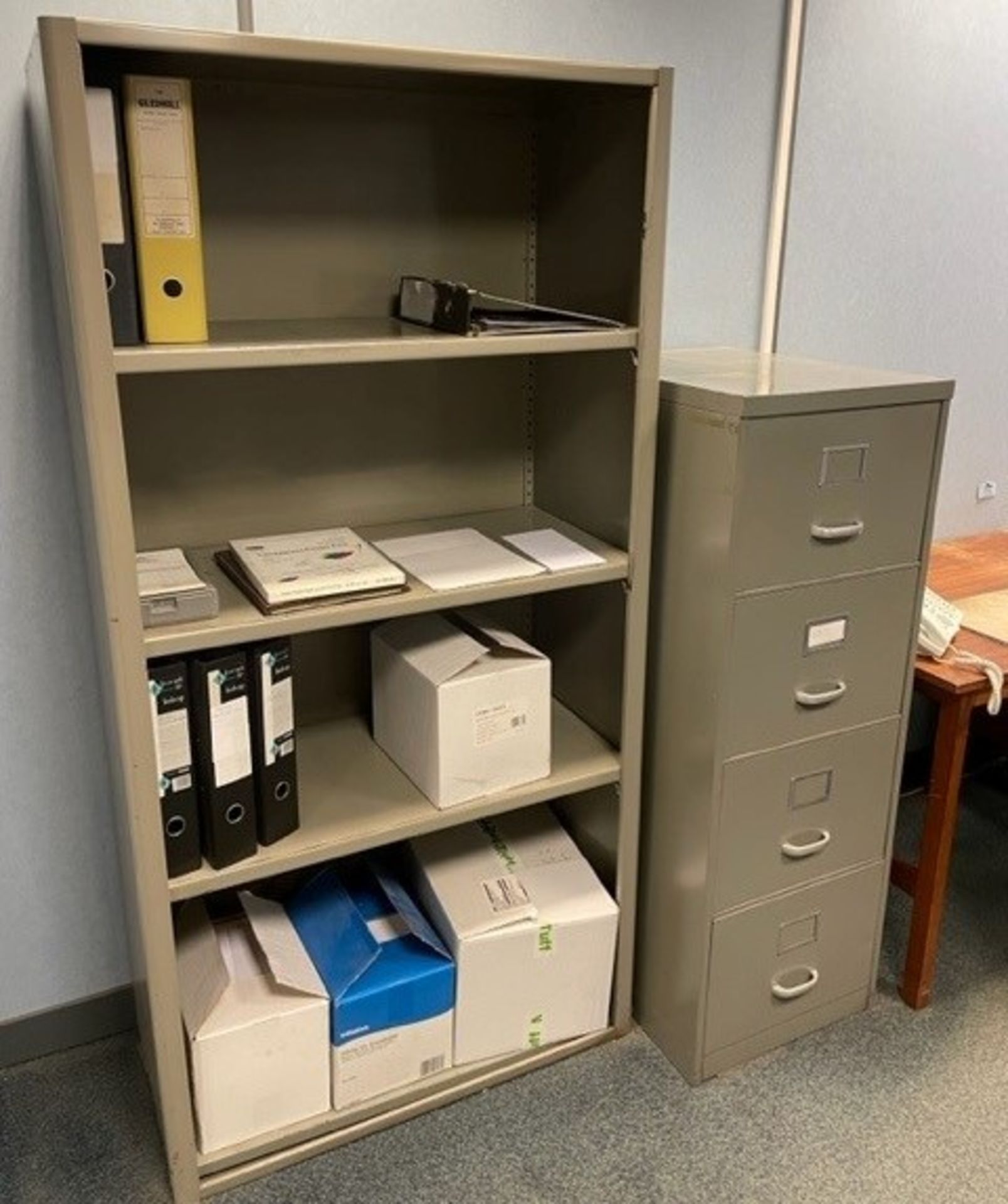 Two grey metal four drawer filing cabinets, two door grey metal finished stationary cupboard, - Image 2 of 2