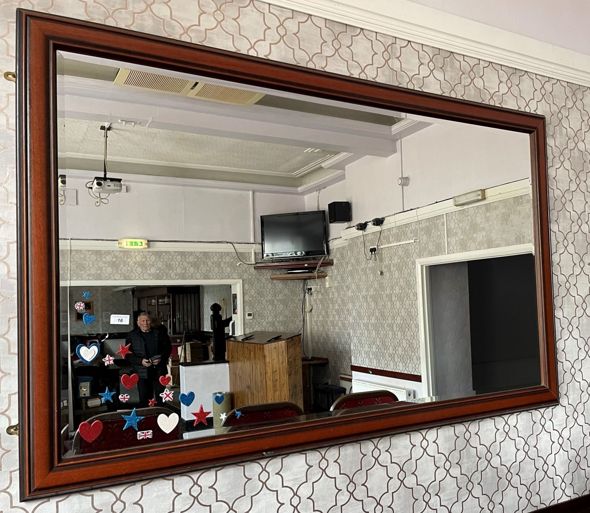Darkwood framed, bevel edged wall mirror - 165cm x 105cm.