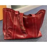 Unbranded snake skin print red tote bag with buckle fastening and internal pocket (saleroom