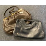 Jane Shilton genuine leather (blue) and Chamell by 'Essell' (brown) vintage clutch bags both with