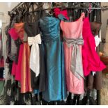 Ten assorted short prom style dresses - various sizes and colours (one with security tag).