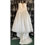 Lace Bridal Collection full ball gown with corset and train, ivory champagne, size UK 12.