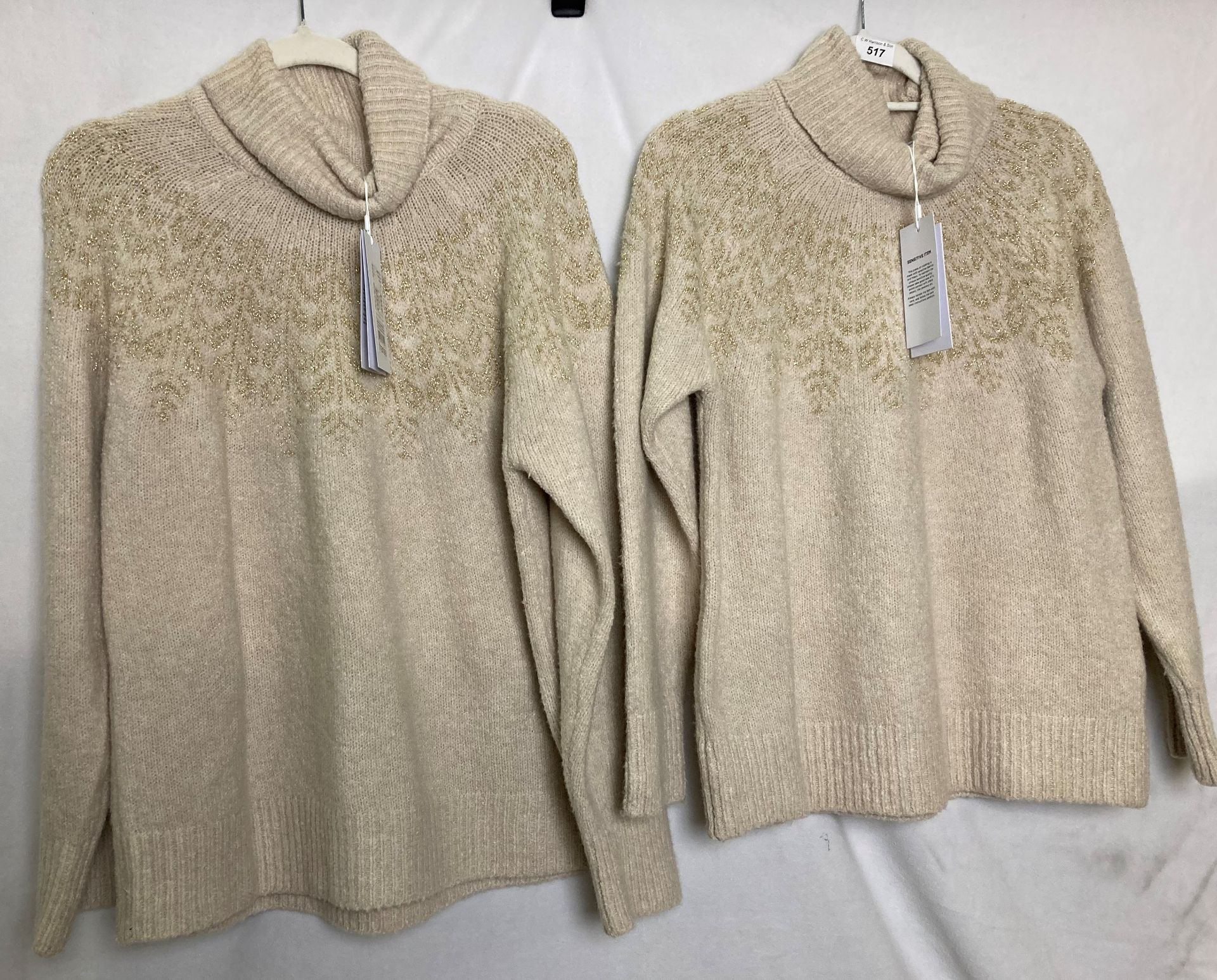 2 x FRANSA ladies roll neck woollen jumpers in cream sizes M and XL - RRP: £59.