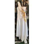 White and gold gown, size UK 16.