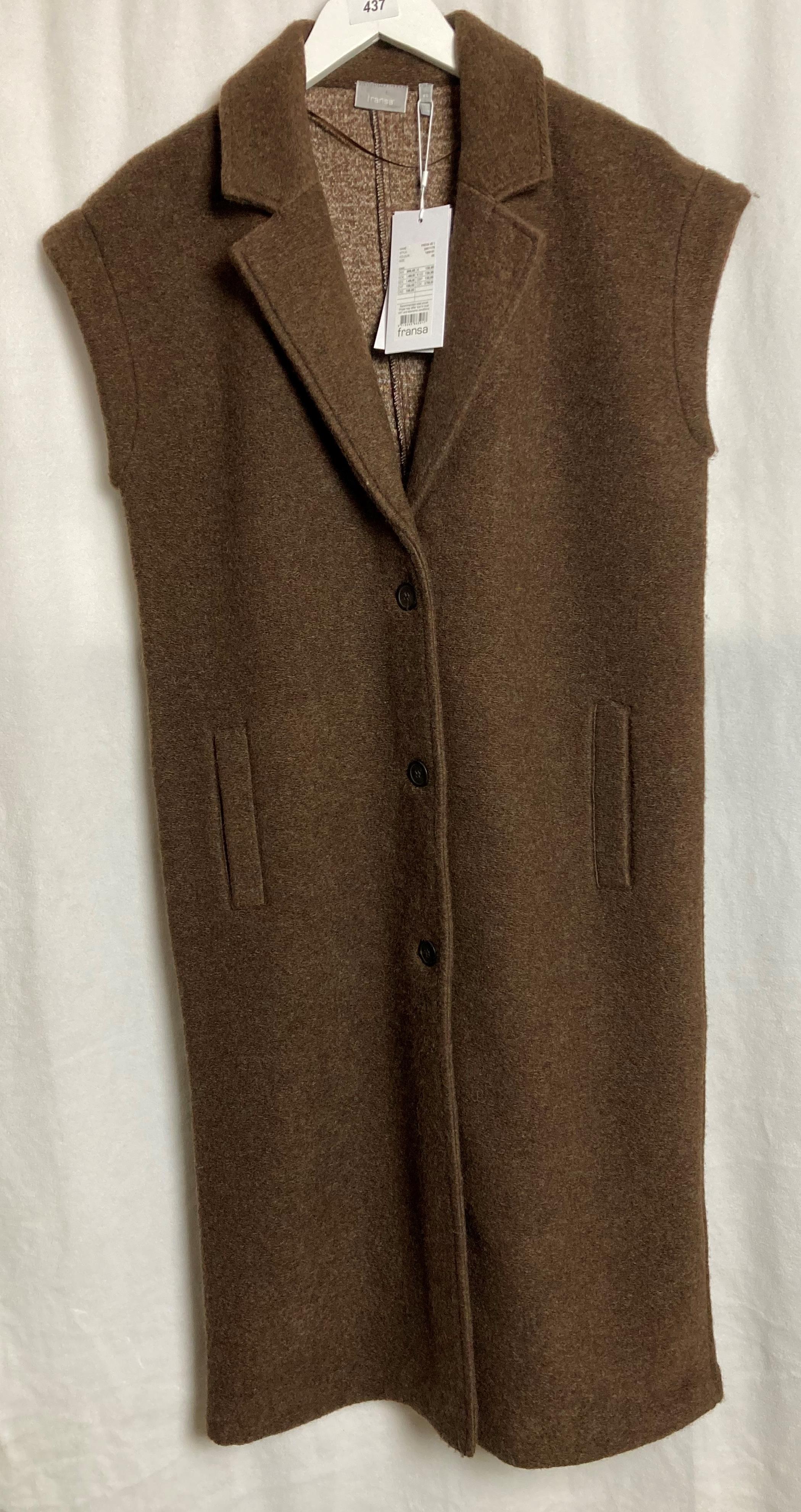 A FRANSA full length sleeveless 2 button coat in brown - size XS - RRP: £130.