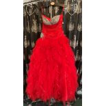 Red tulle ball gown, size UK 16.