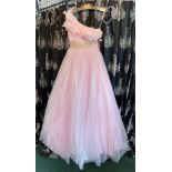 Ice pink glitter ball gown, size UK 12.