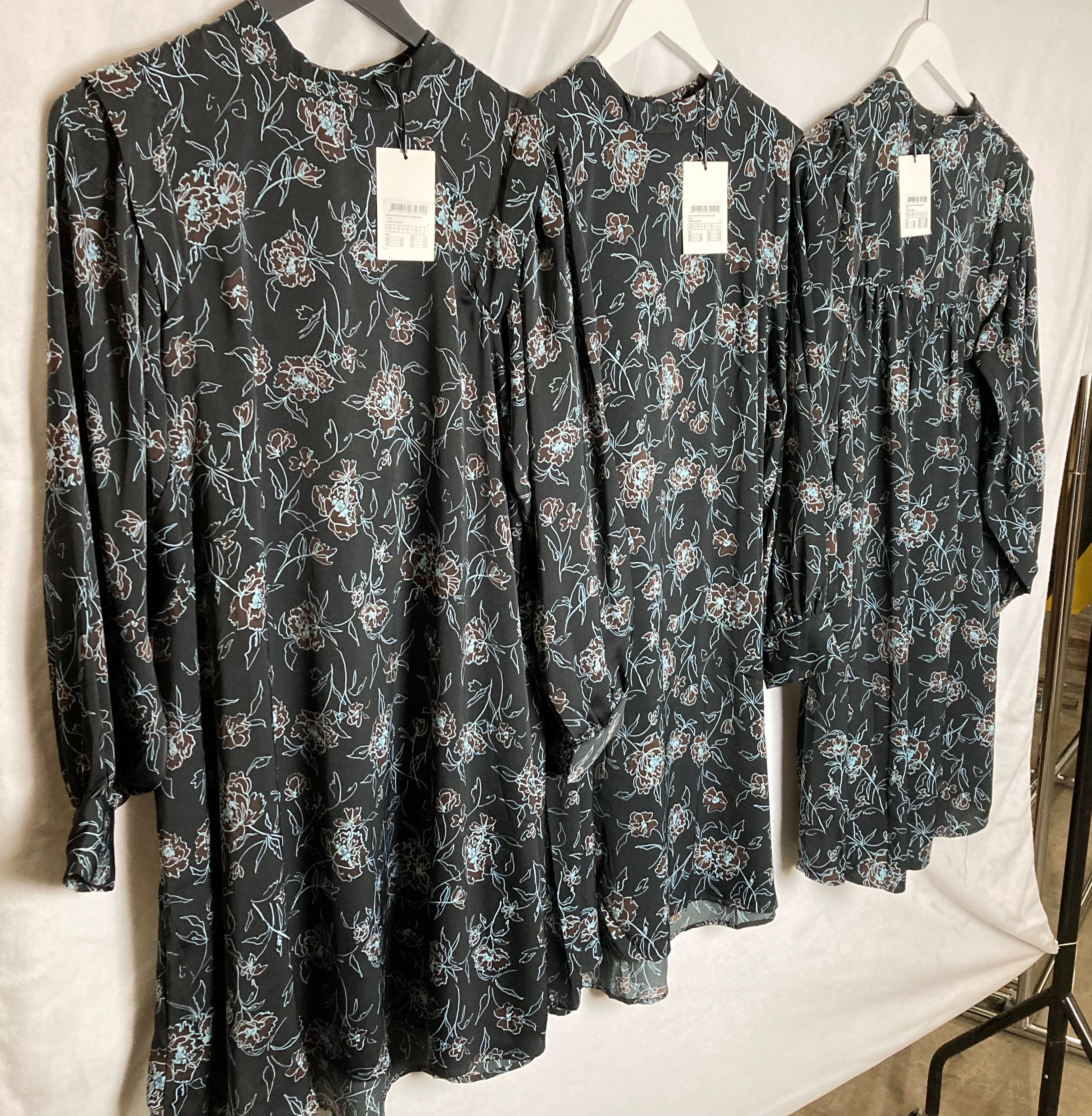 3 x MSCH ladies flower pattern dresses in black sizes XS and S UK 6 and 8 - RRP: £79.