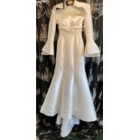 Lace Bridal Collection mikado satin mermaid gown with full button back and matching jacket, ivory,