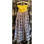 Yellow and silver evening gown, size UK 10.