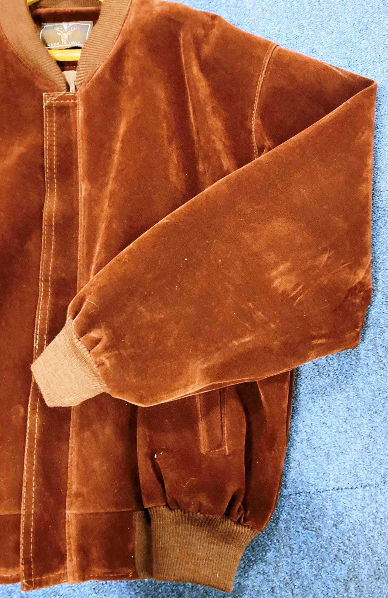 A gorgeous faux suede brown Vincent Alta Moda bomber jacket with zipper fastening and black logo - Image 3 of 5