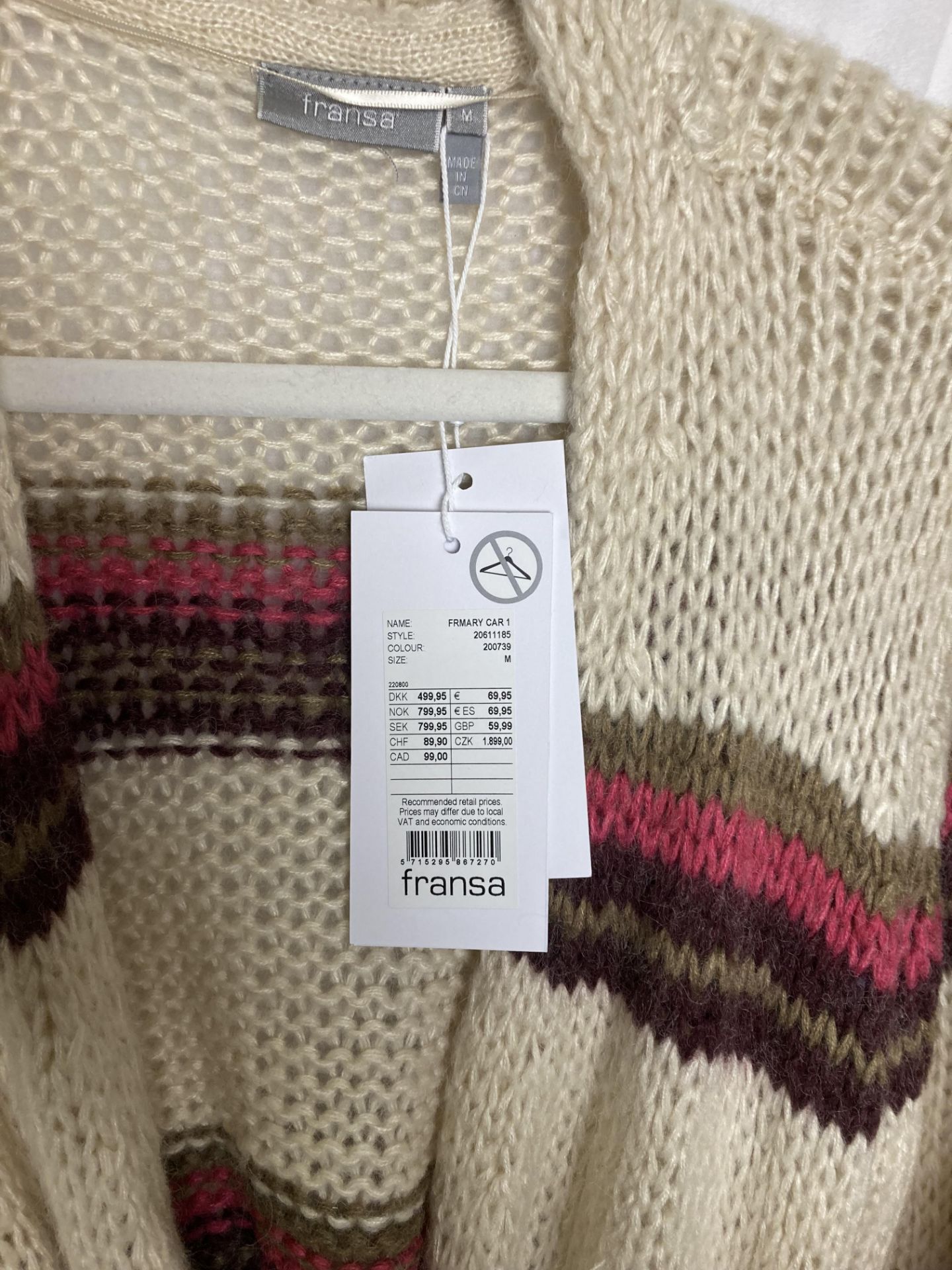 2 x FRANSA Belt up cardigans in cream, pink and brown stripe in sizes S and M - RRP: £59. - Image 2 of 3