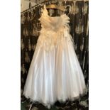 Macduggal feather ball gown, white, size UK 16.