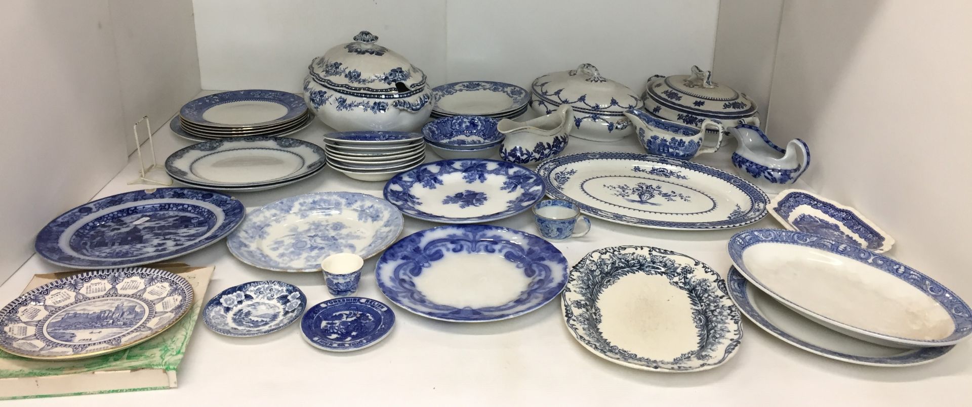 Forty pieces of blue and white ware including Wedgwood Pearl plate 25cm diameter,