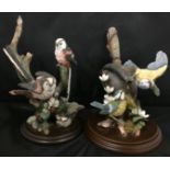 Two Country Artists birds - Long Tailed Tits and Blue Tits 22 and 23cm high (saleroom location: