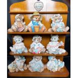 Calico Kittens wooden display rack 33cm high with nine Calico Kittens 7 to 8cm high (saleroom