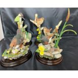 Four Country Artists birds including Wrens and Green Woodpecker 12 to 21cm high (saleroom