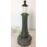 A Cornwall serpentine rock lighthouse lamp 35cm high - plug cut off - not tested (saleroom