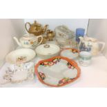 Nineteen items including Royal Winton gilt three piece tea service (wear to handles and chip to rim