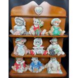 Calico Kittens wooden display rack 33cm high with nine Calico Kittens 7 to 8cm high (saleroom