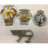 Four items vintage motoring including chromed Austin car bonnet emblem badge,