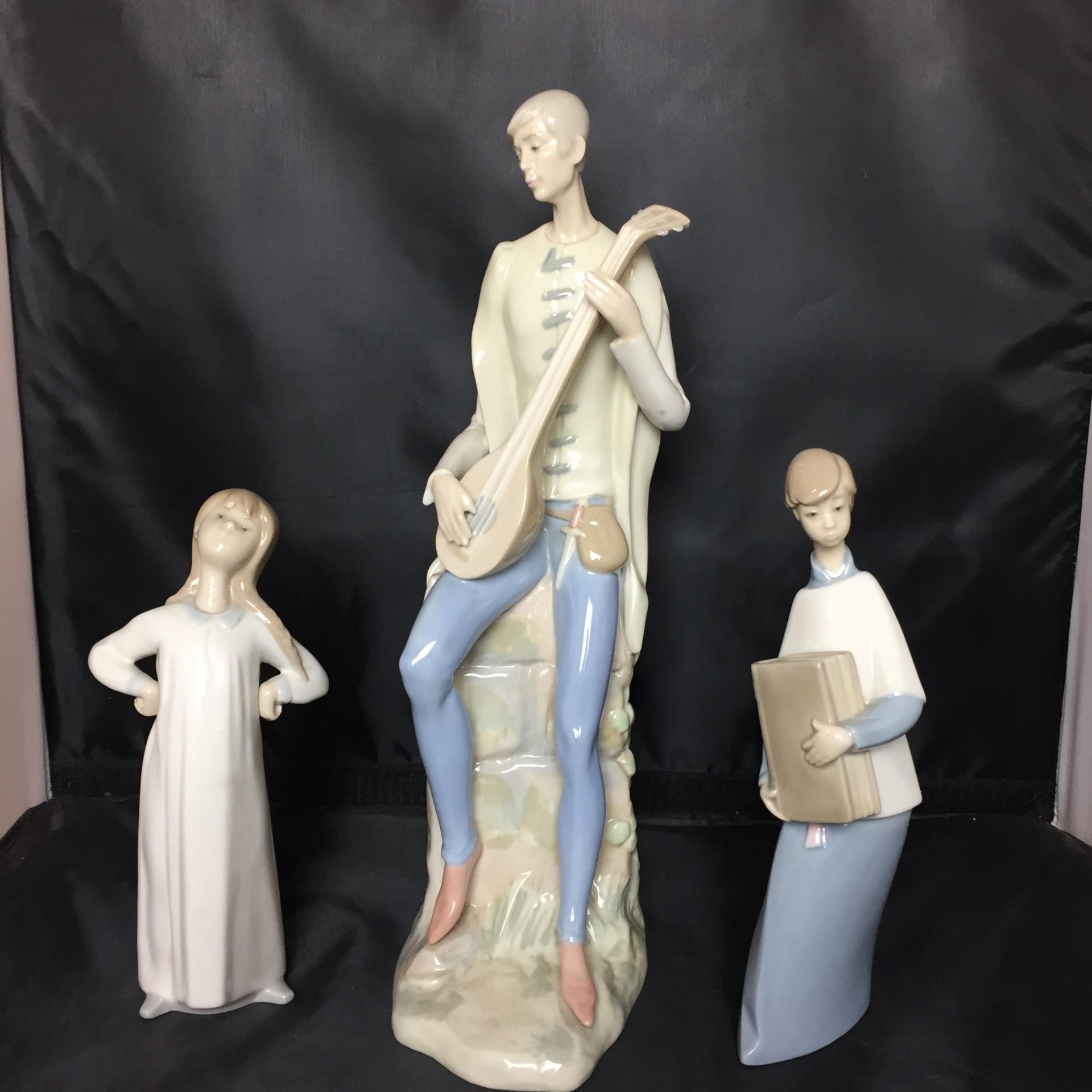 Three figures - Lladro girl in white gown 21cm high,