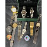 Plastic box containing eleven watches (nine wrist and two pendant) by Rovel (his and hers boxed),