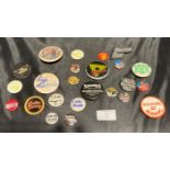 Twenty three rock related badges - Led Zeppelin, Status Quo, Meatloaf,