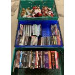 Contents to three crates - forty DVDs (rating U to 18), thirty CDs, assorted Christmas decorations,