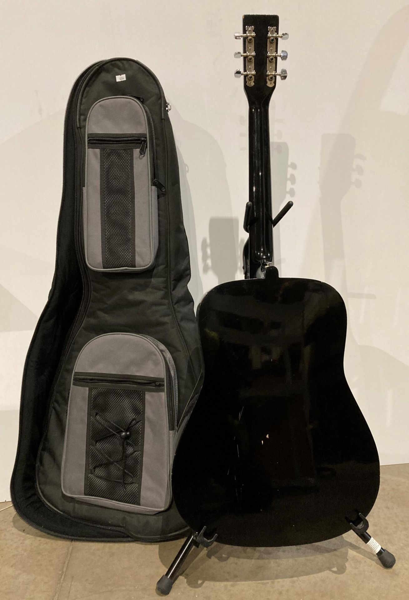 K-500 acoustic guitar in gloss black with rose pattern in a black and grey carrying bag (Saleroom - Image 3 of 3