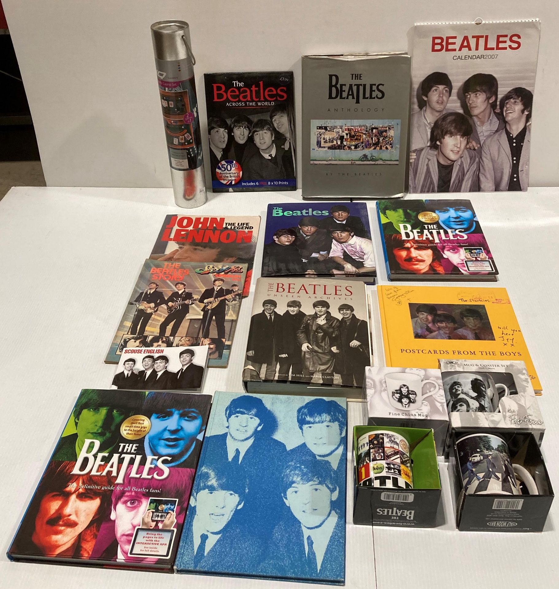 Contents to box - Beatles related memorabilia including books - The Beatles Anthology,