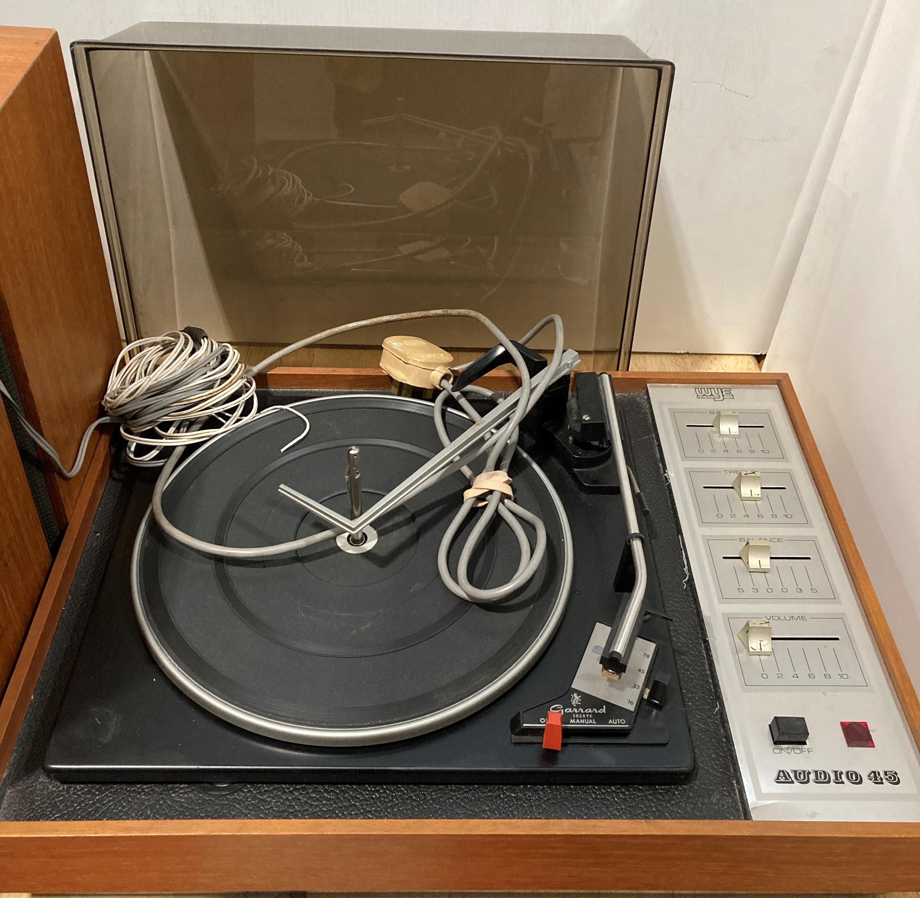 Audio 45 by Wye Electronics turntable with a Garrard 2025 TC deck and a pair of Wye teak framed - Image 2 of 4