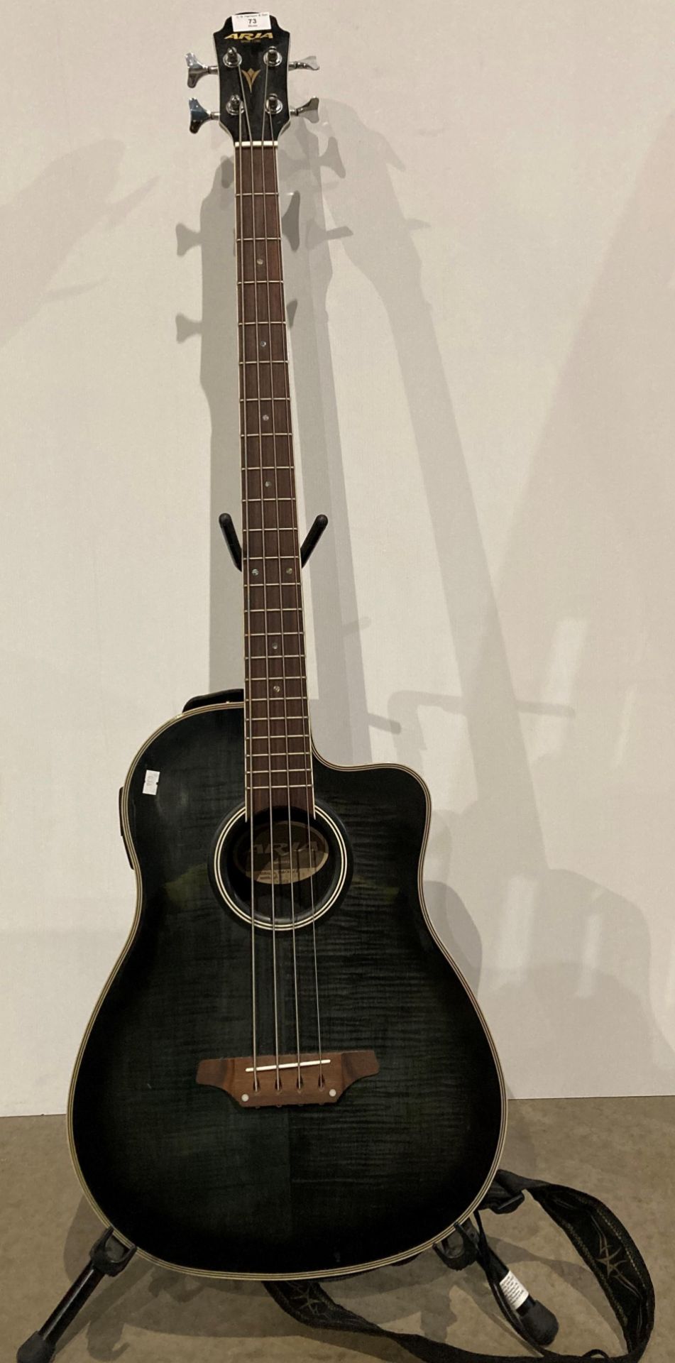 Aria AMB-50B electro acoustic bass guitar in black,