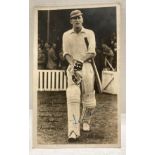 Len Hutton postcard - signed to the front - Leonard Hutton (Yorkshire) creates a Test Cricket