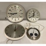 Four assorted wall clocks including Gent of Leicester, 249v,