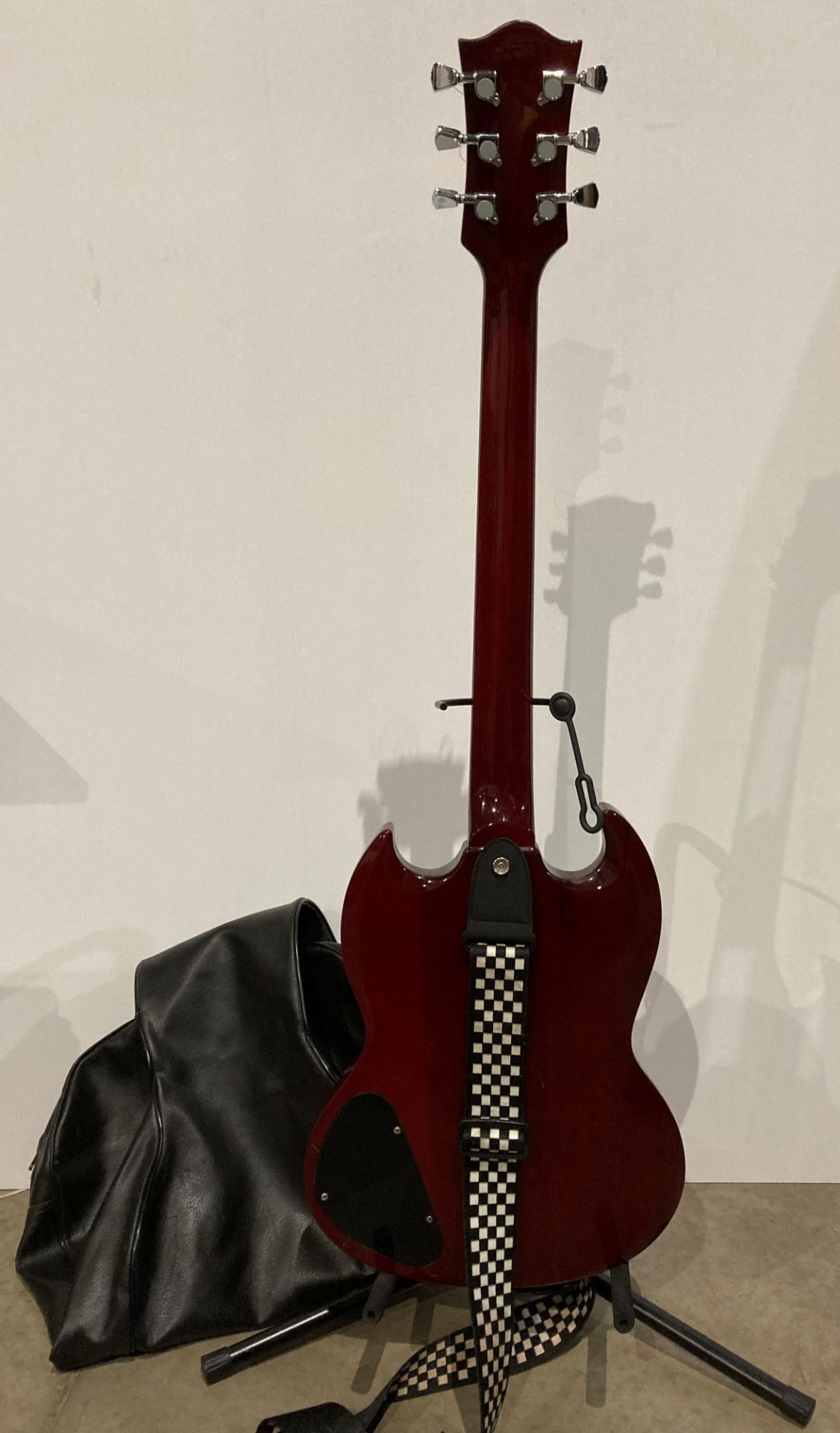 Copeland electric 6 string guitar with a black vinyl case and a guitar stand (Saleroom location: - Image 4 of 4