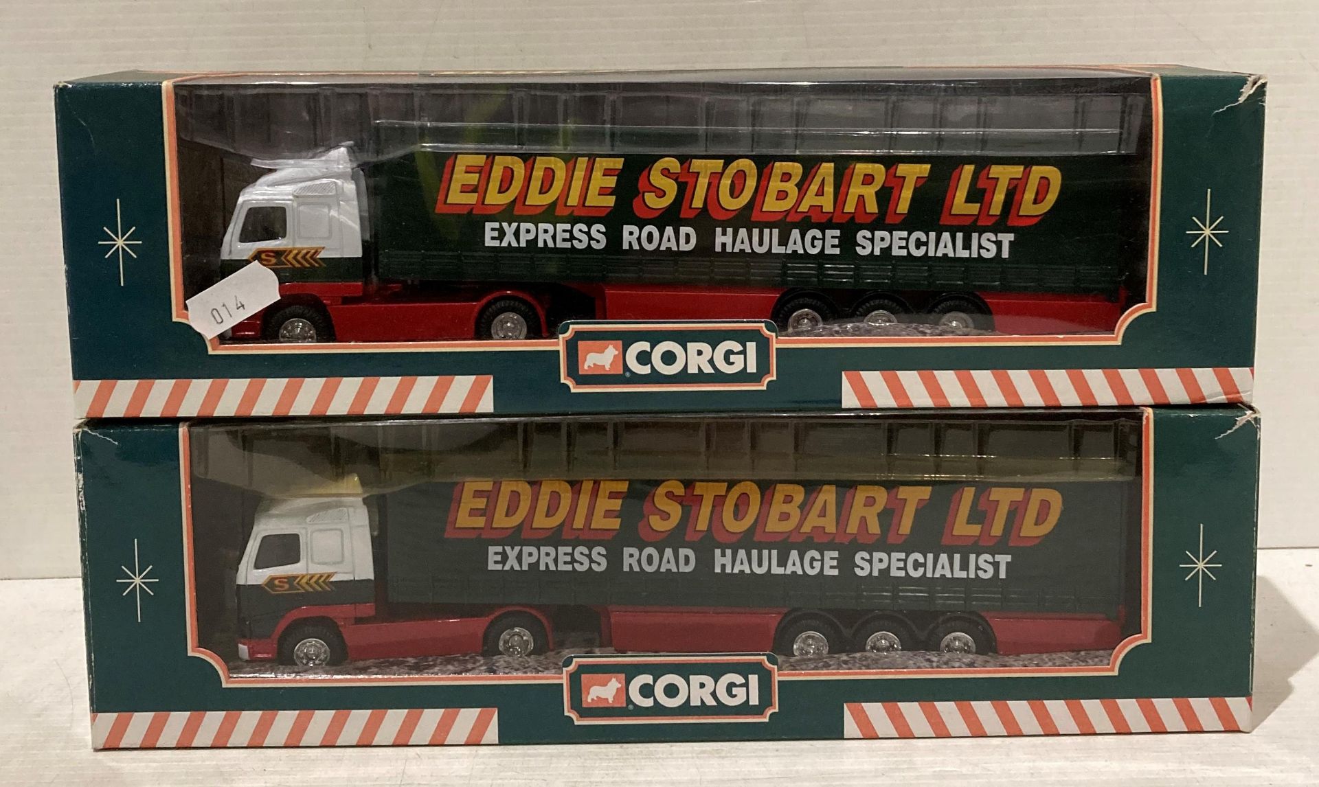 Two Corgi Eddie Stobart Volvo curtainsider trailers, no.