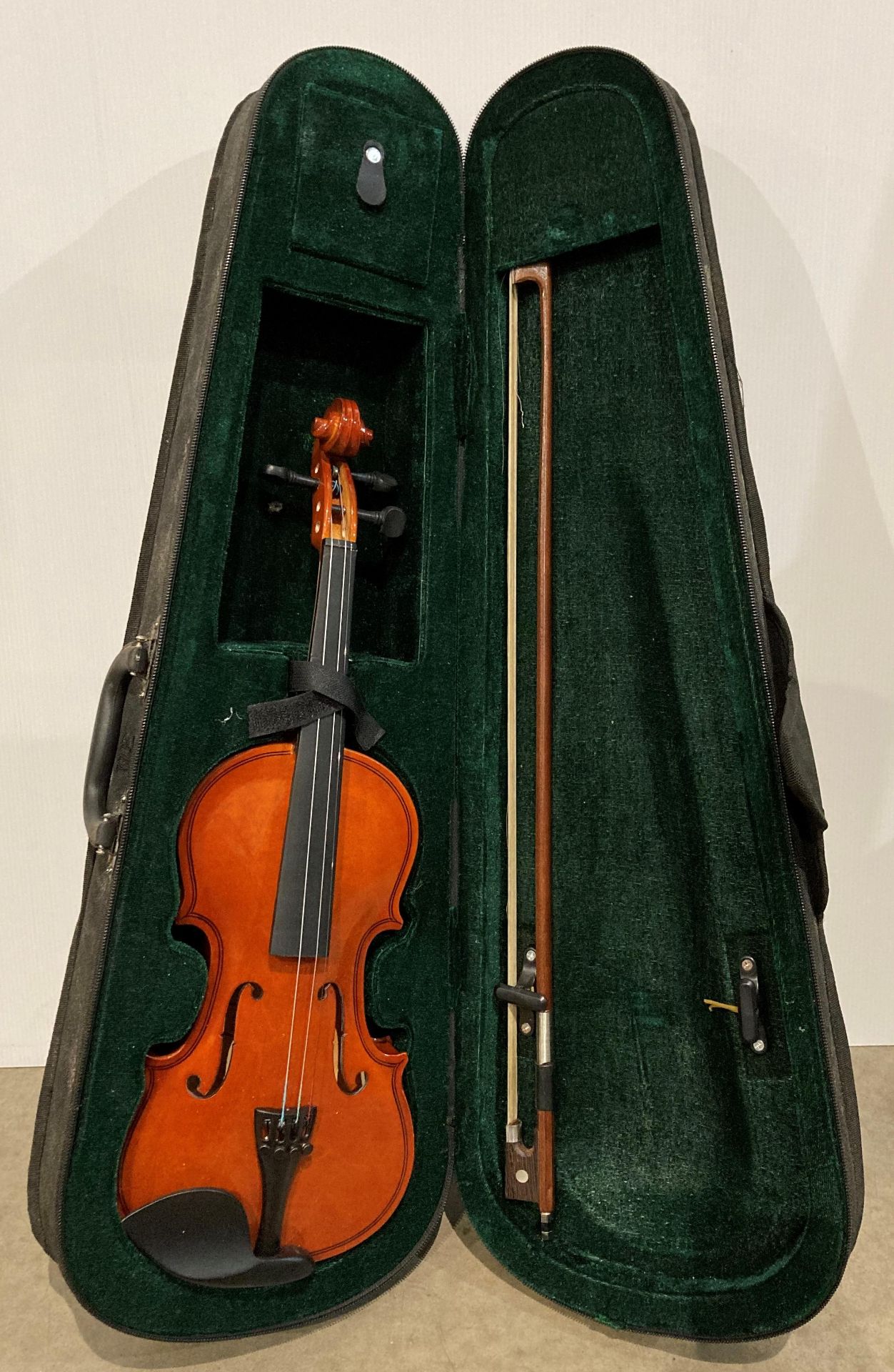 A Windsor violin and bow in case (violin missing one string) (Saleroom location: S3)