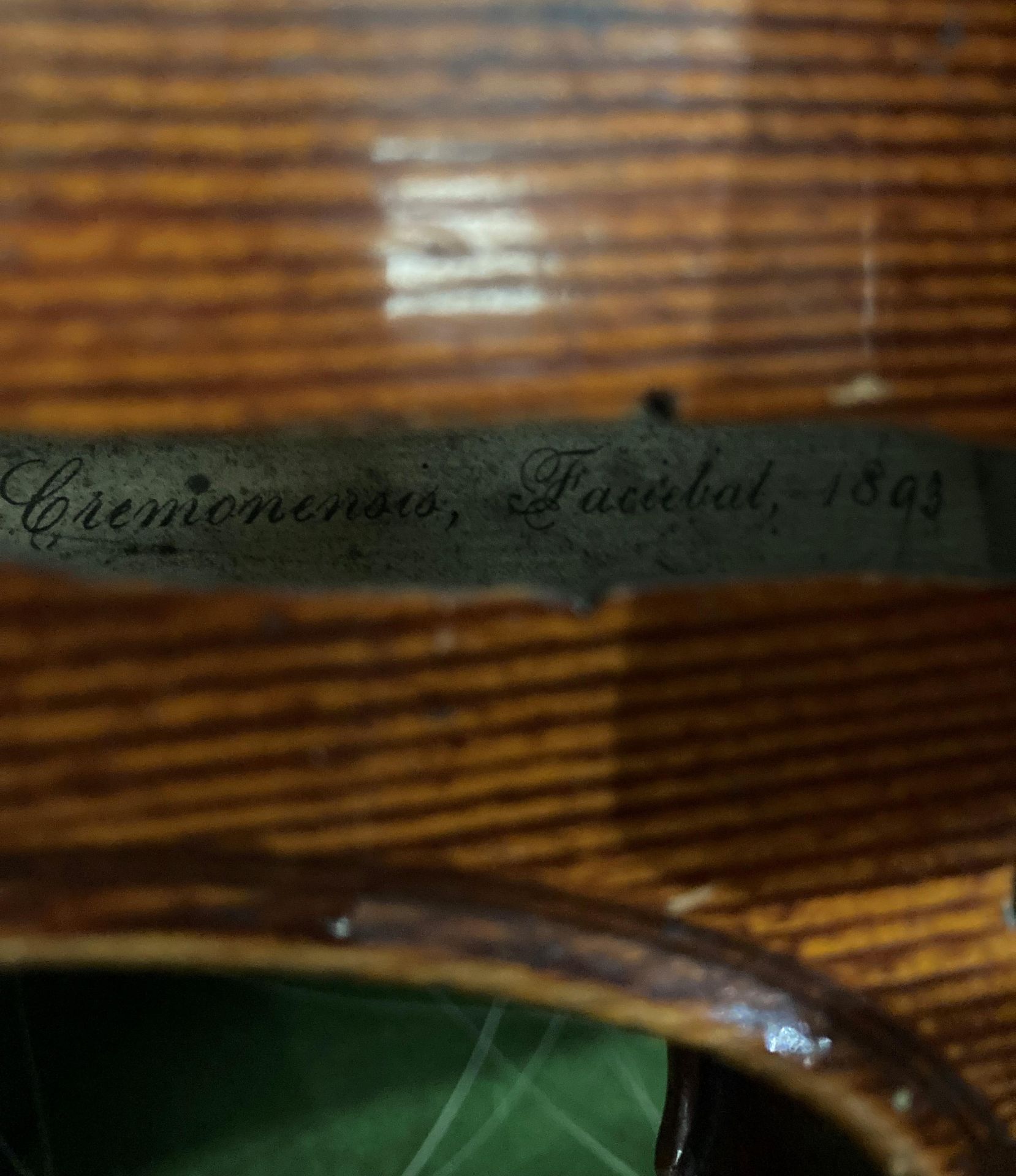 Carlo Storioni Cremonensis Faciebat 1893 violin with bow in a black case lined with green fabric - Image 3 of 14
