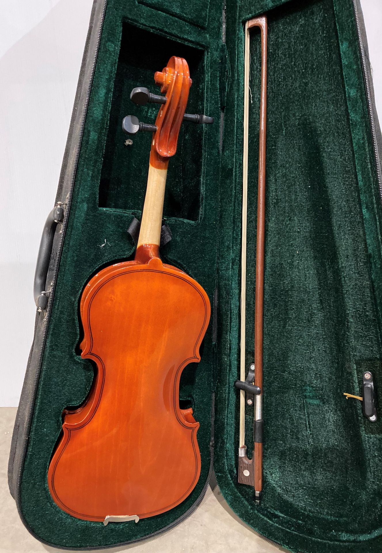 A Windsor violin and bow in case (violin missing one string) (Saleroom location: S3) - Image 2 of 3