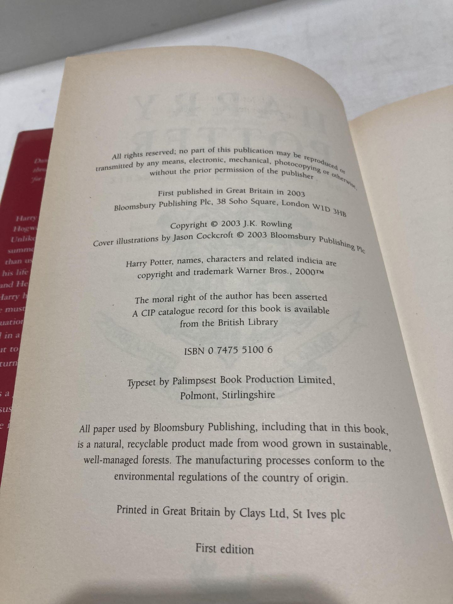 J K Rowling 'Harry Potter and the Order of the Phoenix', first edition, - Image 2 of 3