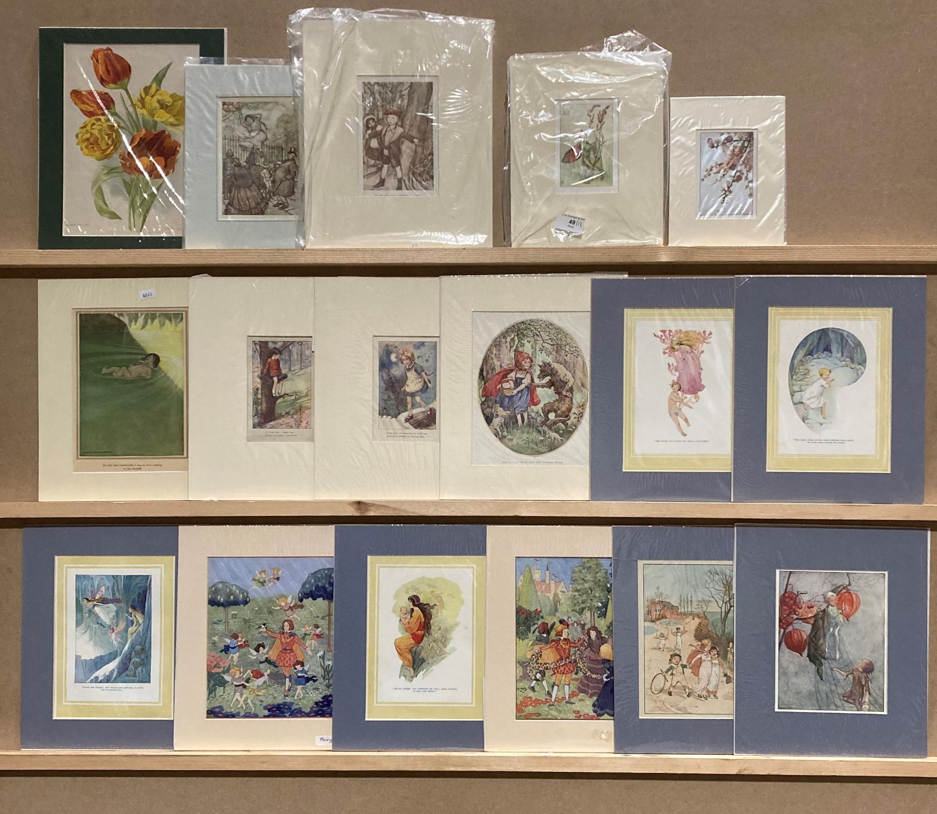 Eighteen mainly coloured book plates from the early 20th century - mainly children and fairies -