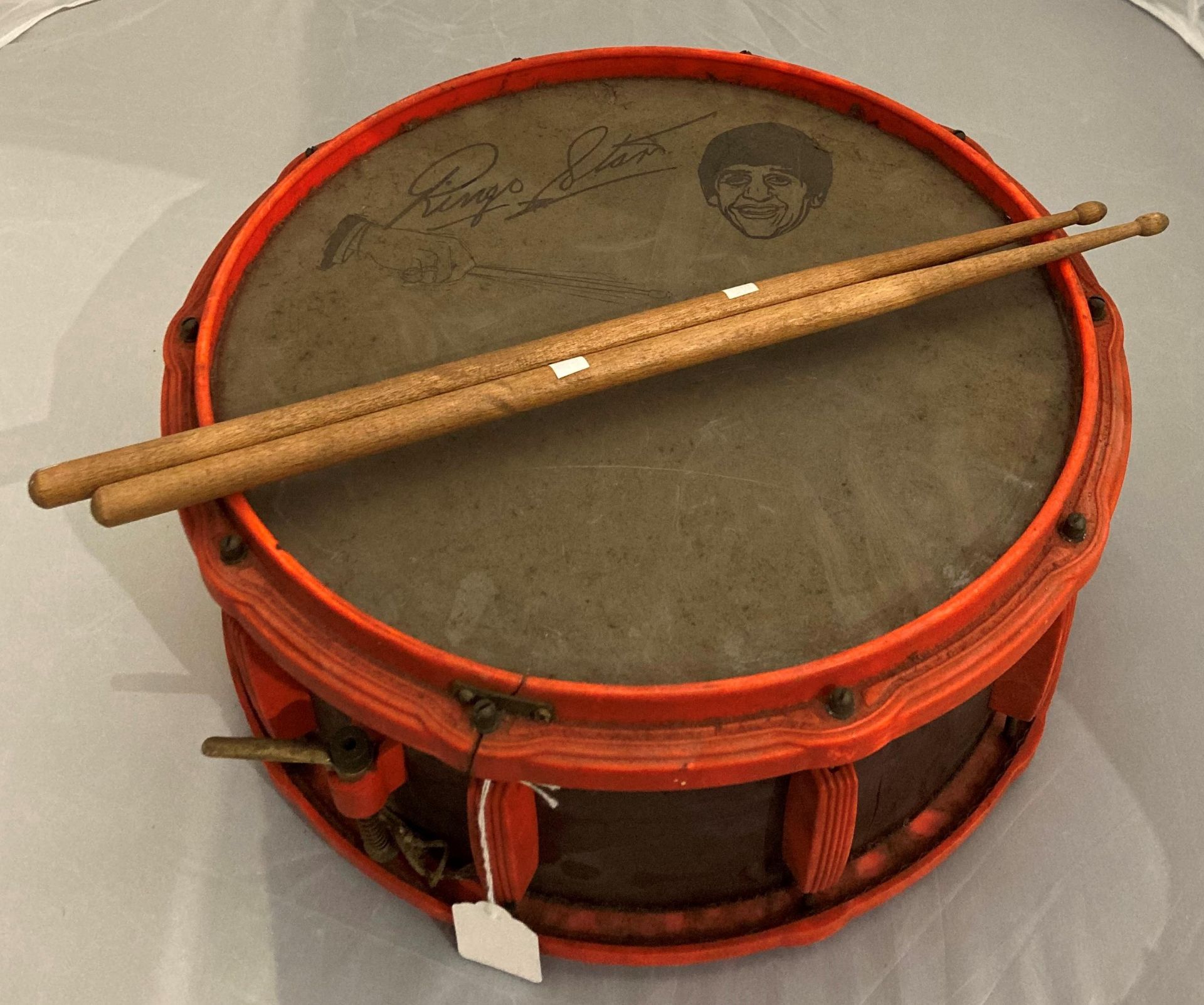Ringo Star New Beat plastic snare drum with two wooden drum sticks by Selco (Saleroom location: S3)