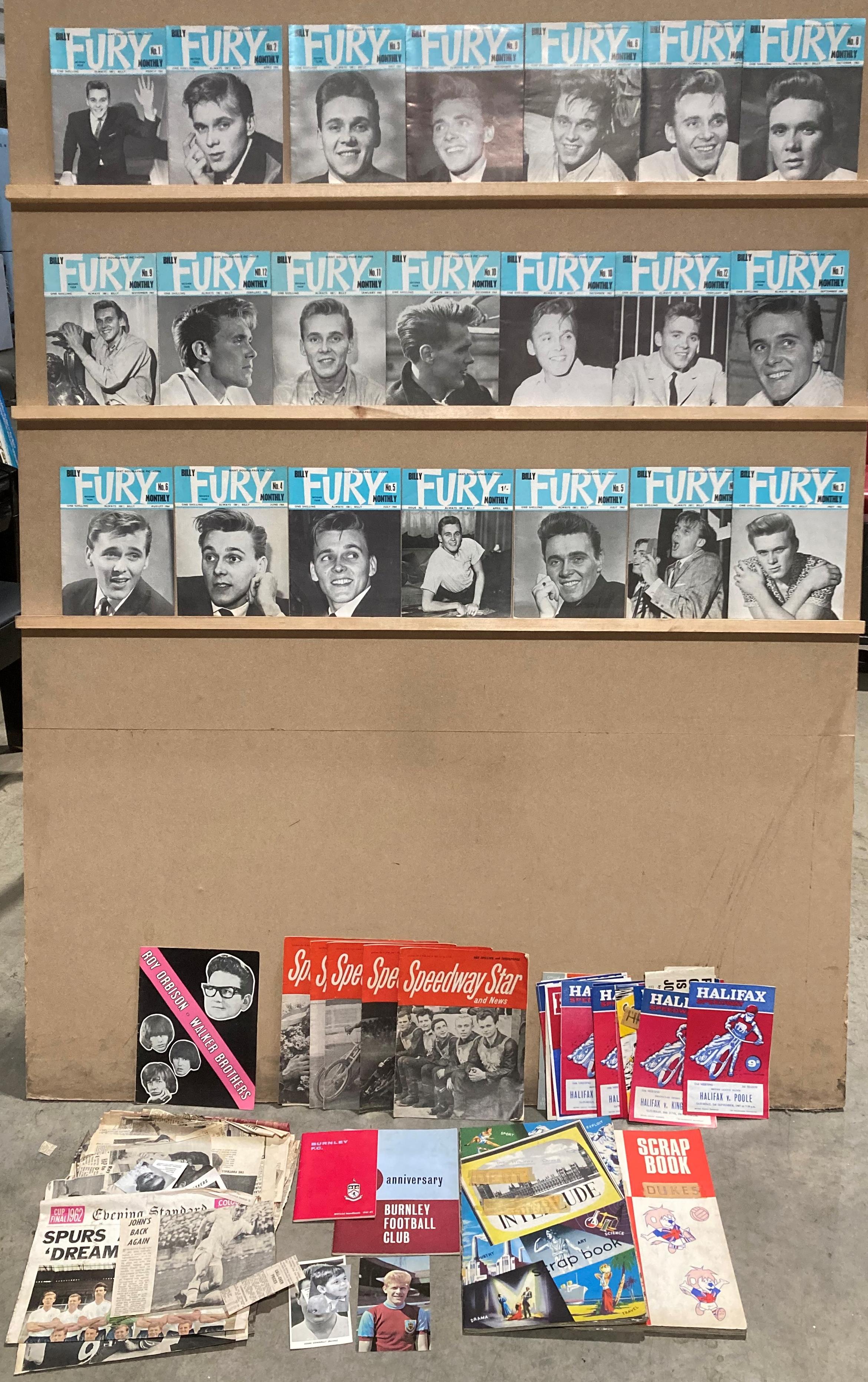 Contents to lid - twenty-one Billy Fury Monthly magazines, circa 1963/64,