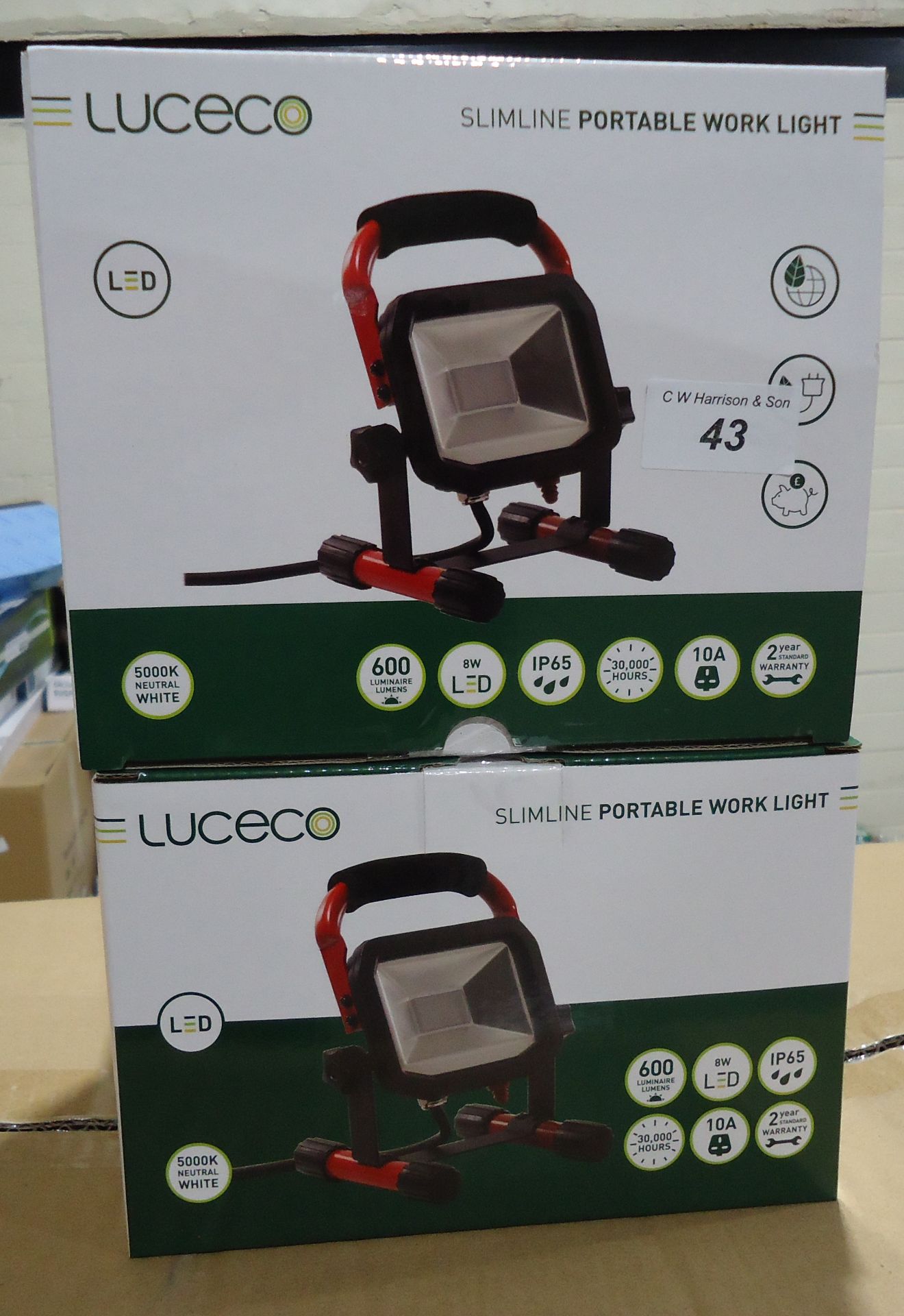 2 X LUCECO LED SLIMLINE PORTABLE WORKLIG