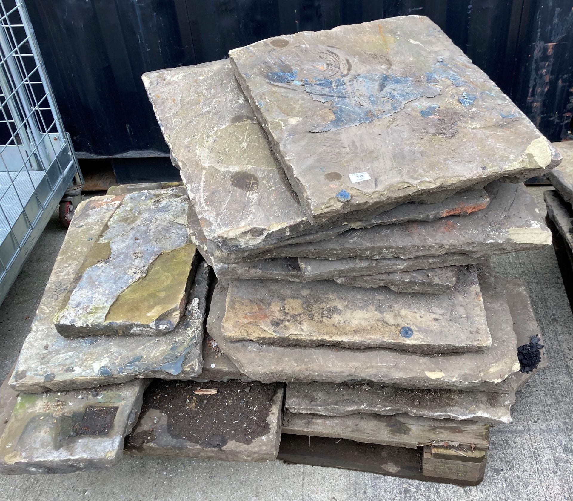 Contents to pallet - fifteen pieces of York stone paving, sizes approximately 80cm x 60cm,