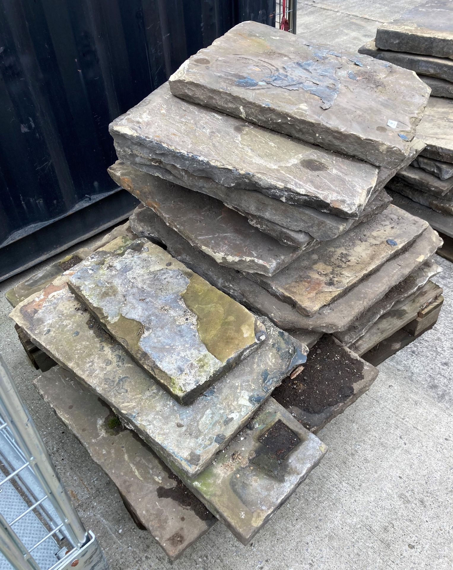 Contents to pallet - eleven pieces of York stone paving - sizes approximately 91cm x 63cm,